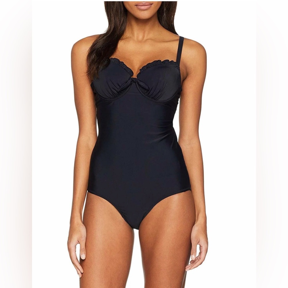 Ruffled Black One-Piece Swimsuit with Supportive Cups